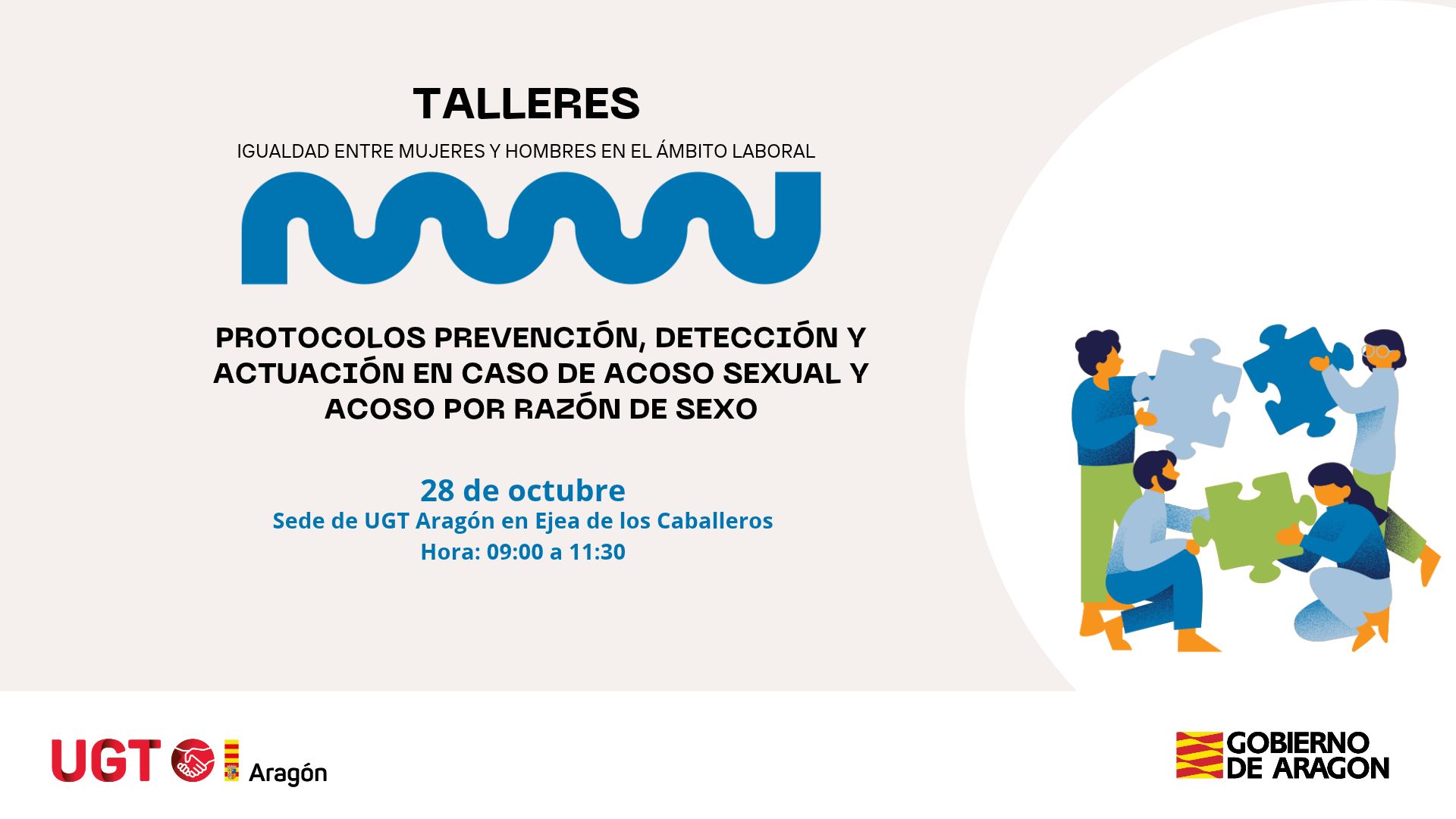 28 de octubre en Ejea de los Caballeros (Zaragoza), Taller 1 sobre la prevención del acoso sexual y por razón de sexo en el trabajo
